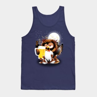 Drunk Owl with Beer Funny Character Tank Top